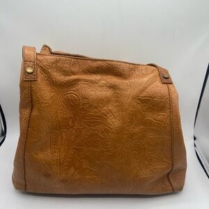 American Leather Co. Leather Embossed Tan Bag